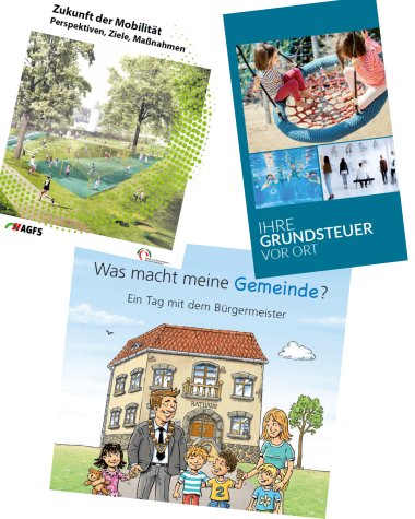 Eine Collage, die mehrere Broschüren der StGB NRW zeigt.