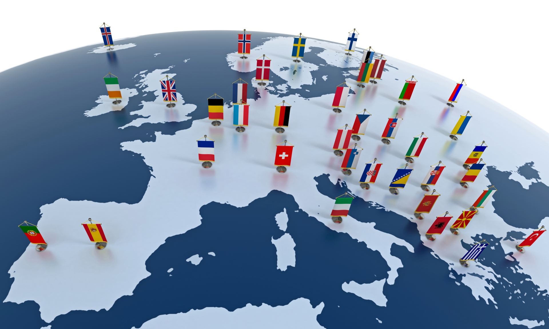 Eine Europa-Karte mit Flaggen Eine Europa-Karte mit Flaggen